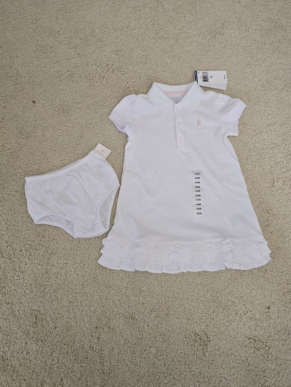 Ralph Lauren Girl White Ruffle Hem Polo Dress with matching short pant